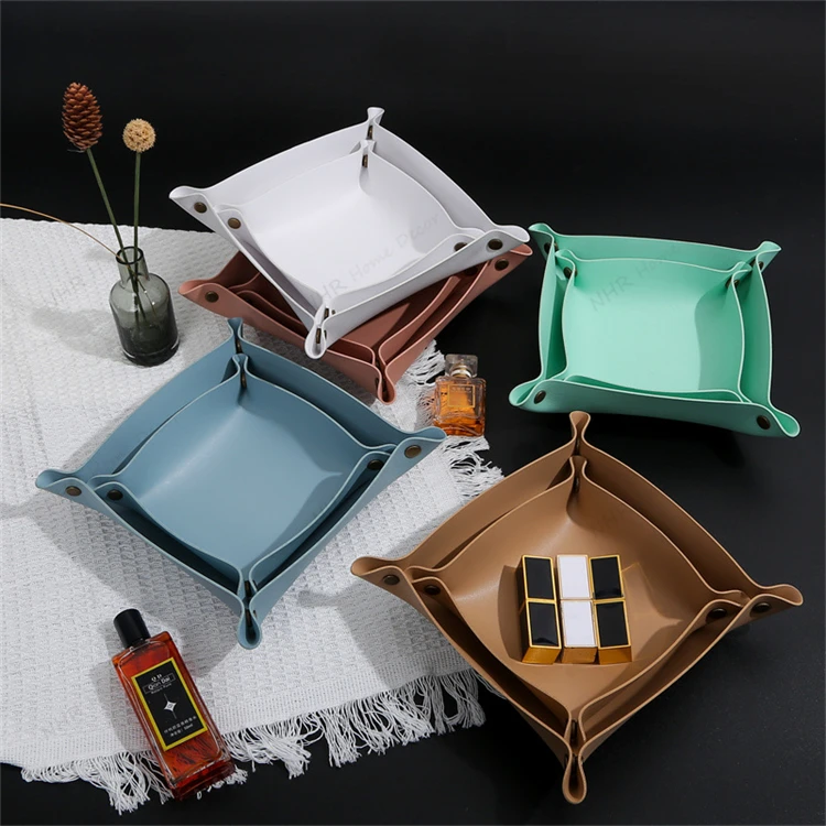 Valet Tray Home Jewelry Storage Basket Box Tray For Key Coin Foldable Leather  Change Phone Wallet