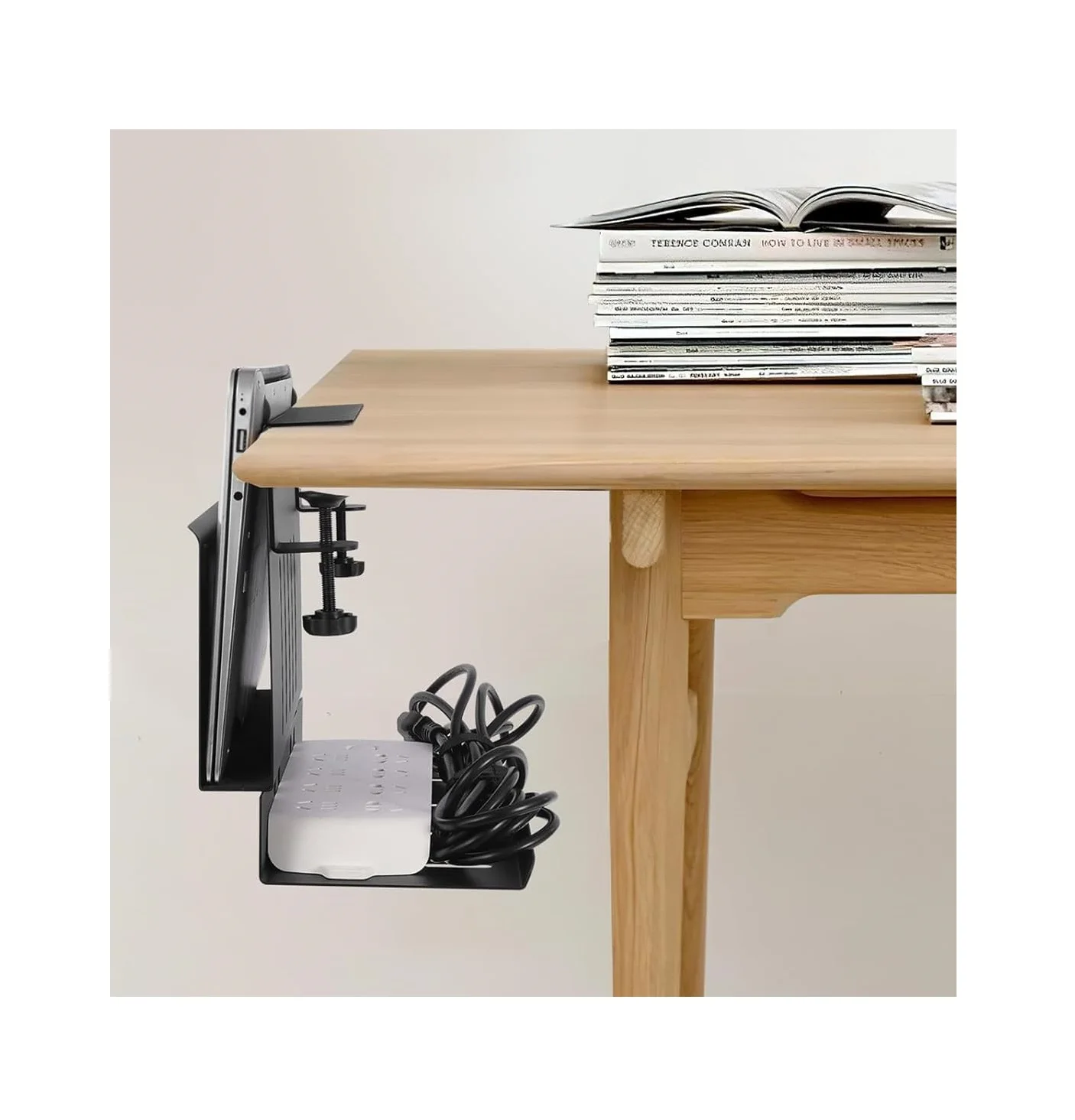 2 in 1 Steel Under Desk Laptop Tray Under Desk Tray Cable Management Side of Desk Storage Cable Tray