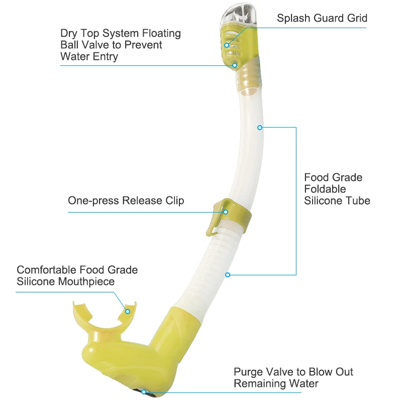 Swimming Snorkels Portable Silicone Snorkel Tube Breathing Tube Full Silicone Scuba Free Diving Wet Snorkel Tube For Adult