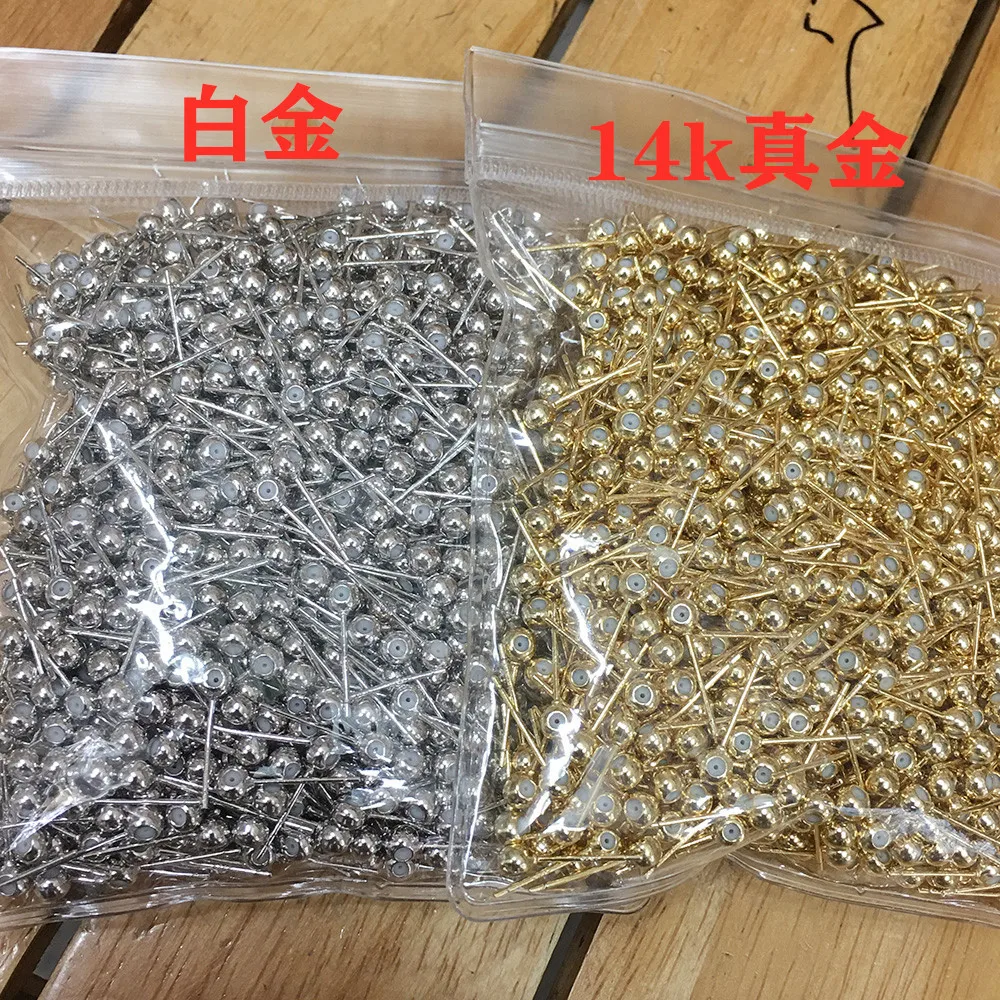 Jewelry Accessories 14k gold filled Silicon Rubber Stud Ball Beads Straight Needle Simple Earring Pin Earring Stick Post