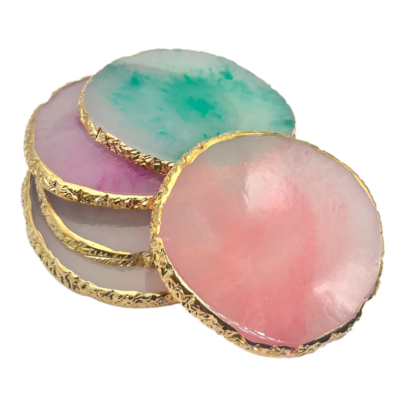 Supplier Crystal Tray Gold Round Plate Jade Natural Display Palette Nail Holder Art Stone Color Lash Polish Gel Resin Agate