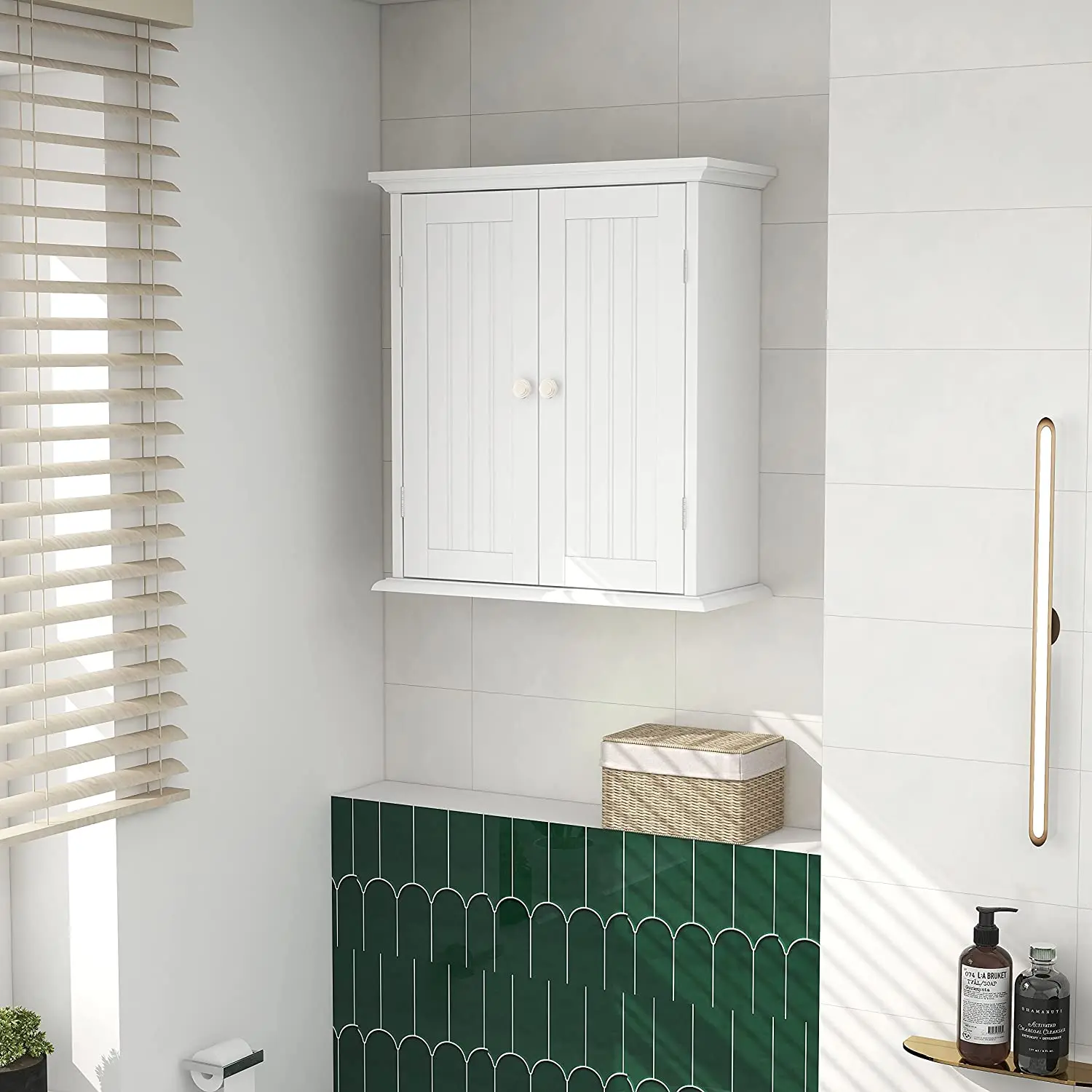 Wall Mounted Bathroom Cabinet Two Doors White Wall Cabinet Wooden Medicine Cabinet Storage