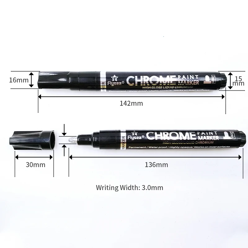 Liquid Mirror Chrome Marker with 0.7/1/3 mm Nib Writing On Any Surface