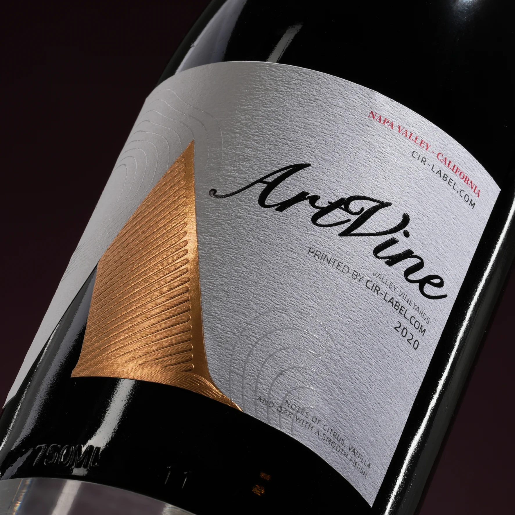 Custom Metallic Wine Stickers - Private Label Wine Labels with Gold Foil, Embossing, and Machine-Applied Adhesive Designs