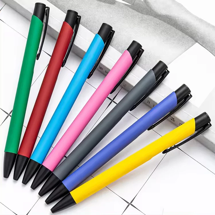 Soft touch matte rubber coated metal pen with custom logo