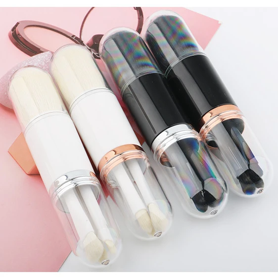 4 in 1 Make Up Brush Beauty Tool Mini Travel Eye Blending Pink Retractable Portable Makeup Brush Set With Holder