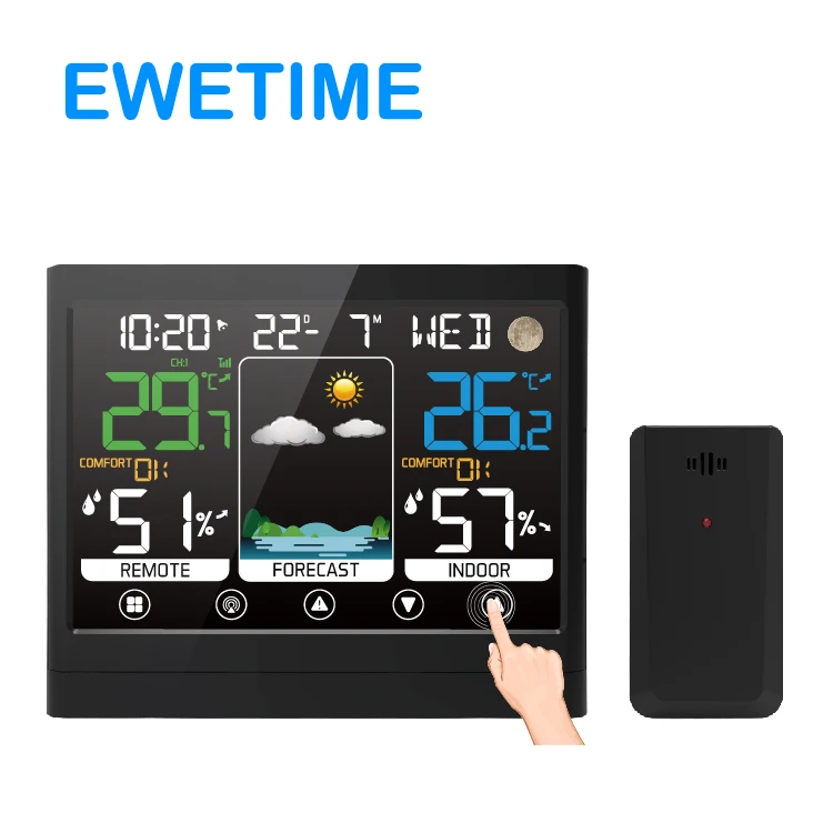 433Mhz wireless color weather station clock with indoor/outdoor temperature and humidity moldy risk alert heat index dew point