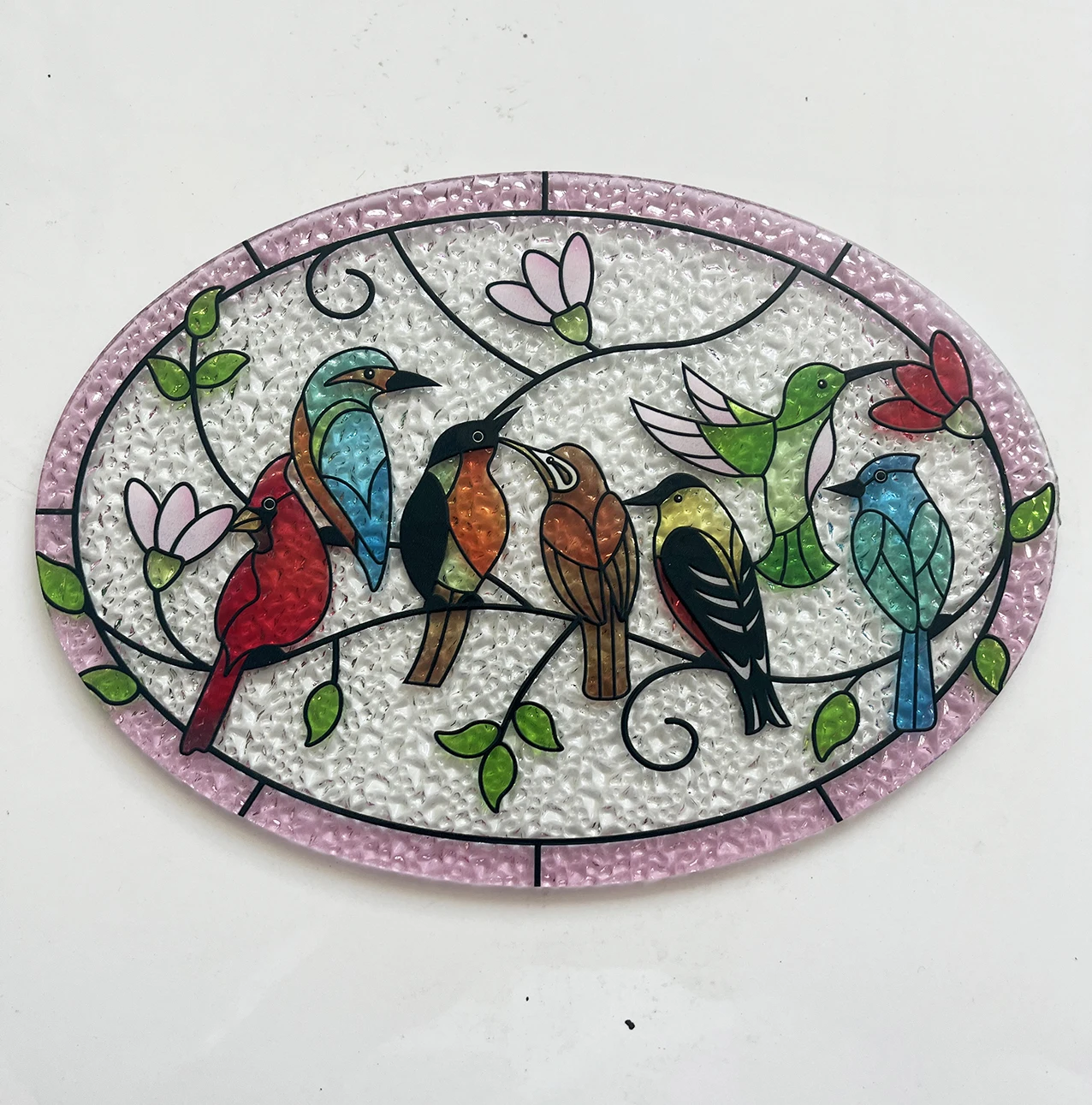 Stained Glass Ornament Cardinal Hummingbird Suncatcher Hand-Painted Double Side Glass Panel Window Hanging Decor