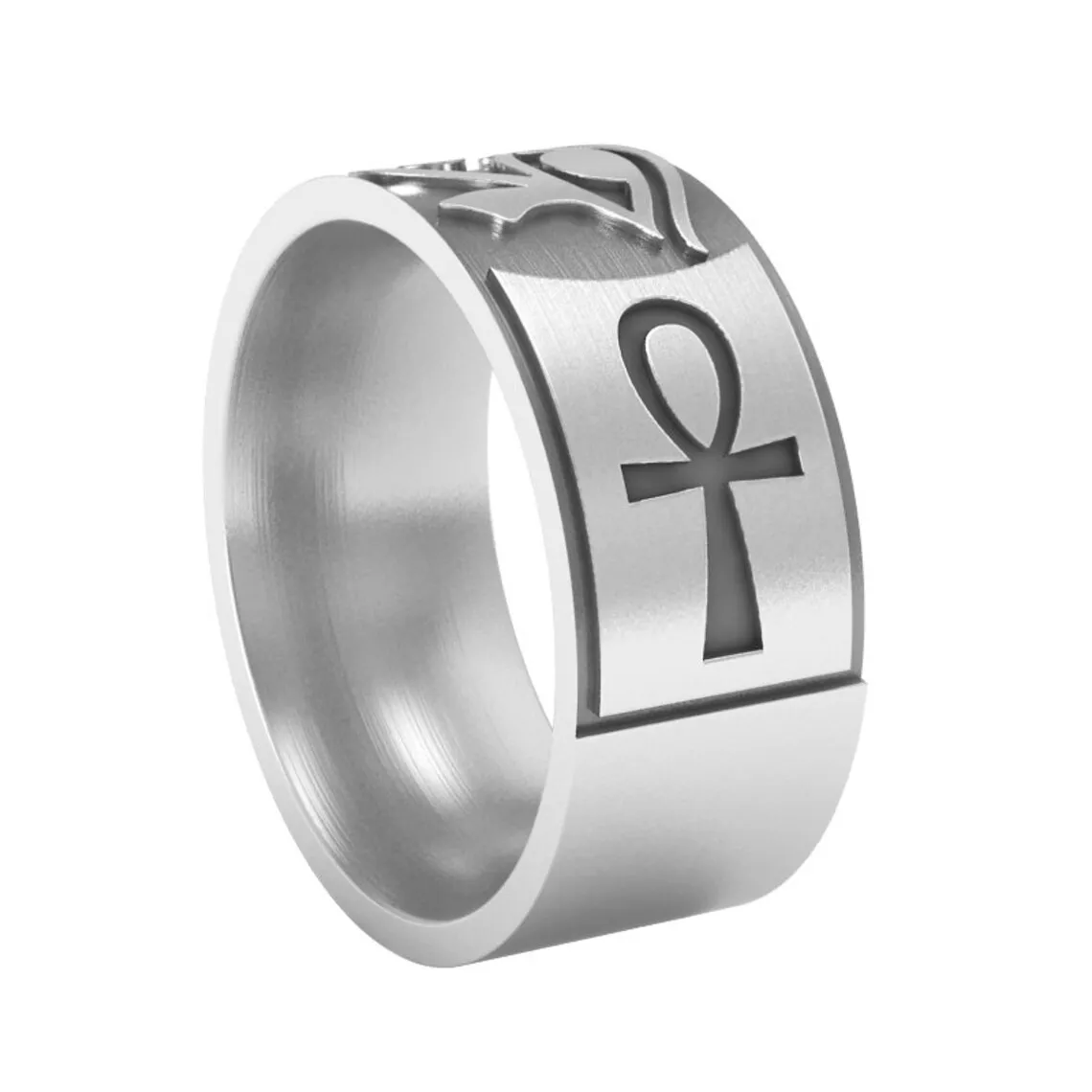 New Wholesale 316l Stainless Steel Custom Egyptian Horus Symbol Ring Eye Of Horus Ankh Jewelry Key Of Life Ring Women Men