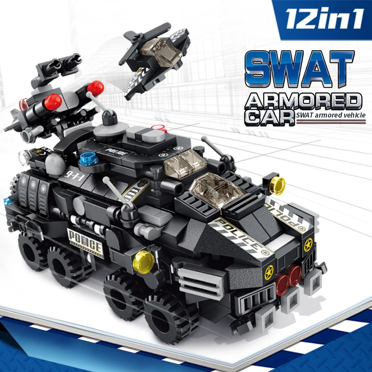 Panlos 633010 детские развивающие игрушки 572 шт. специальный полицейский бронированный автомобиль 12 в 1 сборные пластиковые строительные блоки