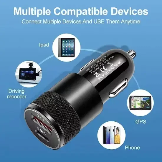 Free sample fast USB car charger adapter 1 to 2 15w phone charging port usb-c usb car charger