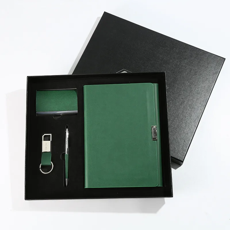 Wholesale Fathers Day Custom Personalized Corporate Logo Promotional Luxury  4 In 1 A5 PU 80g Notebook With roller Pen Gift Set