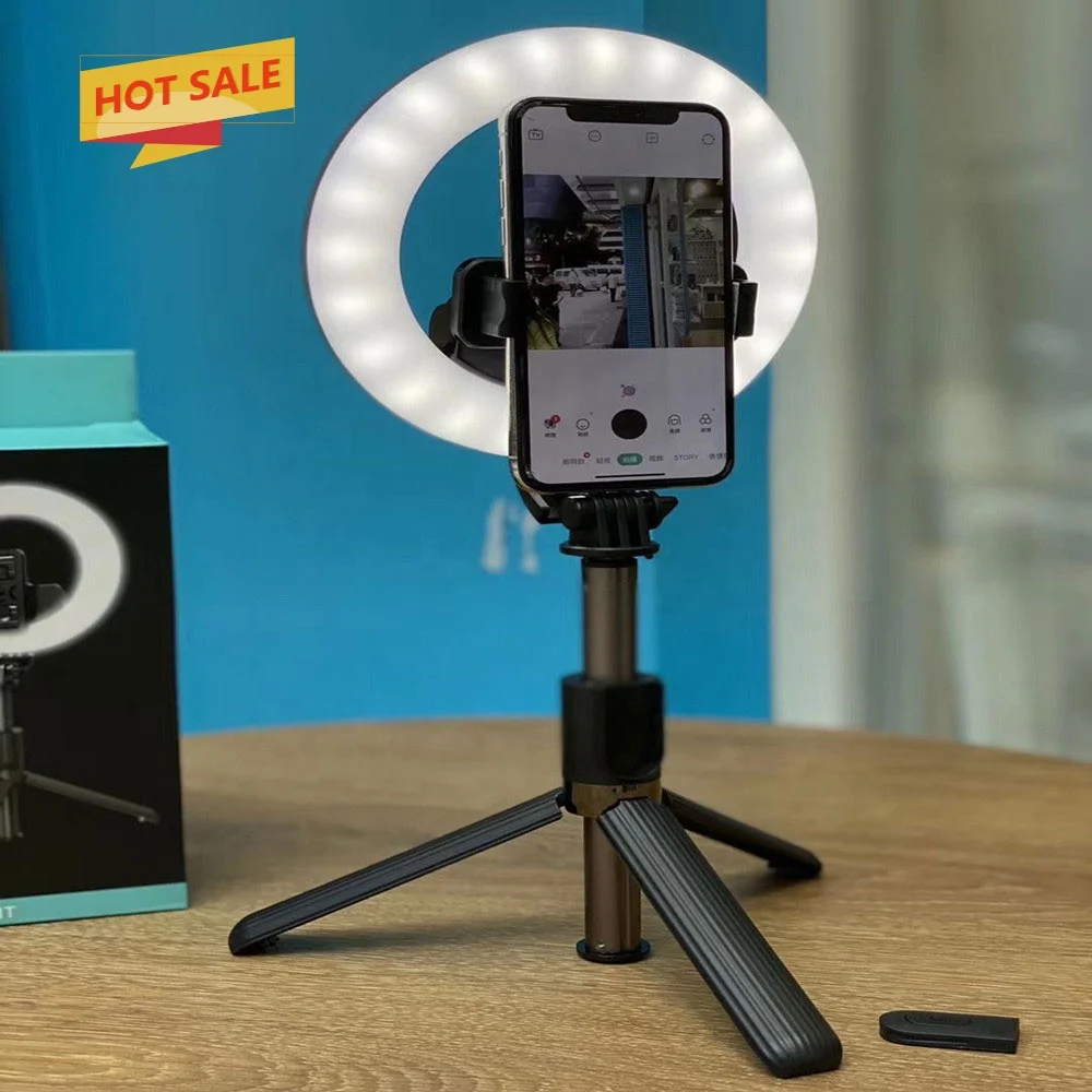 2020New arrival L07 Adjustable Brightness Fill Ring Light Selfie Stick suitable phones Wireless Remote Selfie Stick tripods L07