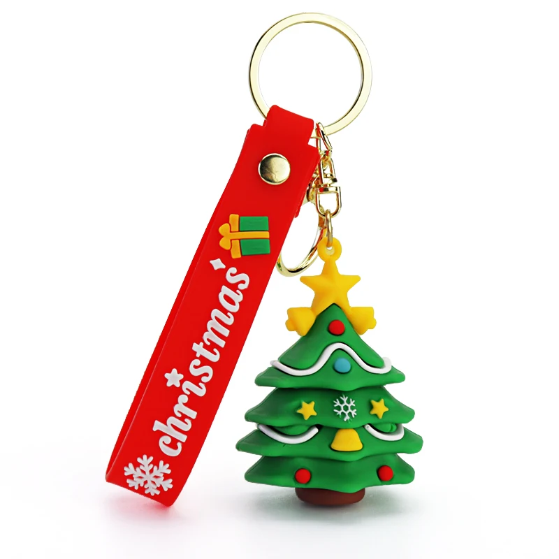 Promotion Creativity PVC Christmas Decorations Key Chain Cartoon Cuteness 3D Christmas Snowman Christmas Tree Pendant Key Chain