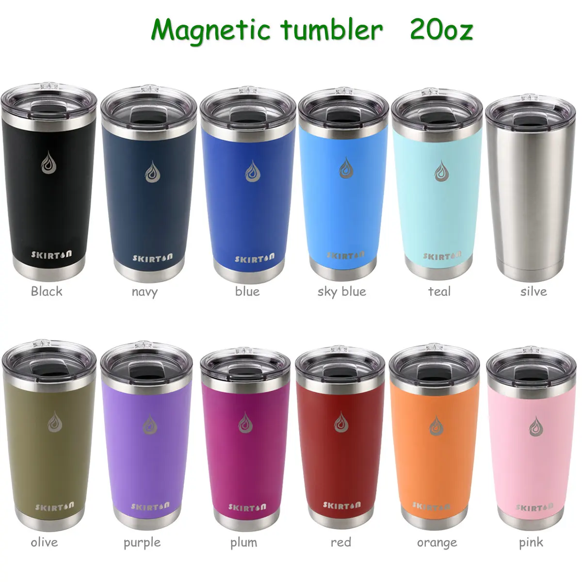 Skirton wholesale 20oz vacuum insulated stainless steel tumbler magnet lid tumbler with Magnetic sliding lid