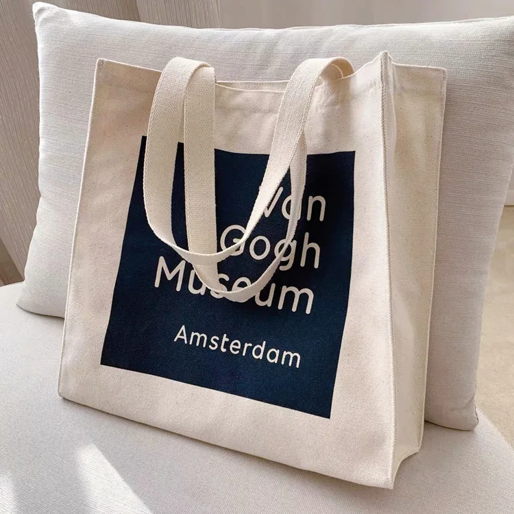 Customized Logo Natural Color Eco-friendly Canvas Tote Bag Shopping With Inner Pocket And Zipper