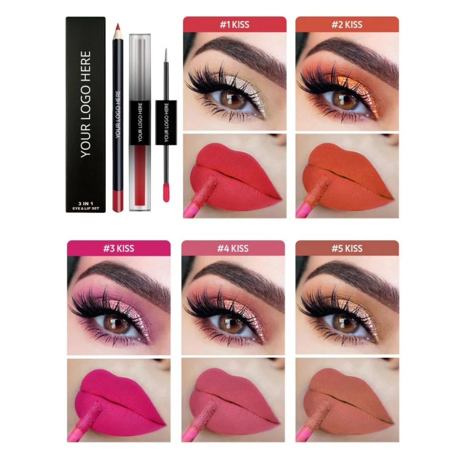 Custom Private label Makeup Kit Multi Color Double Sided Shimmer eye Shadow Lipstick with Lip Liner