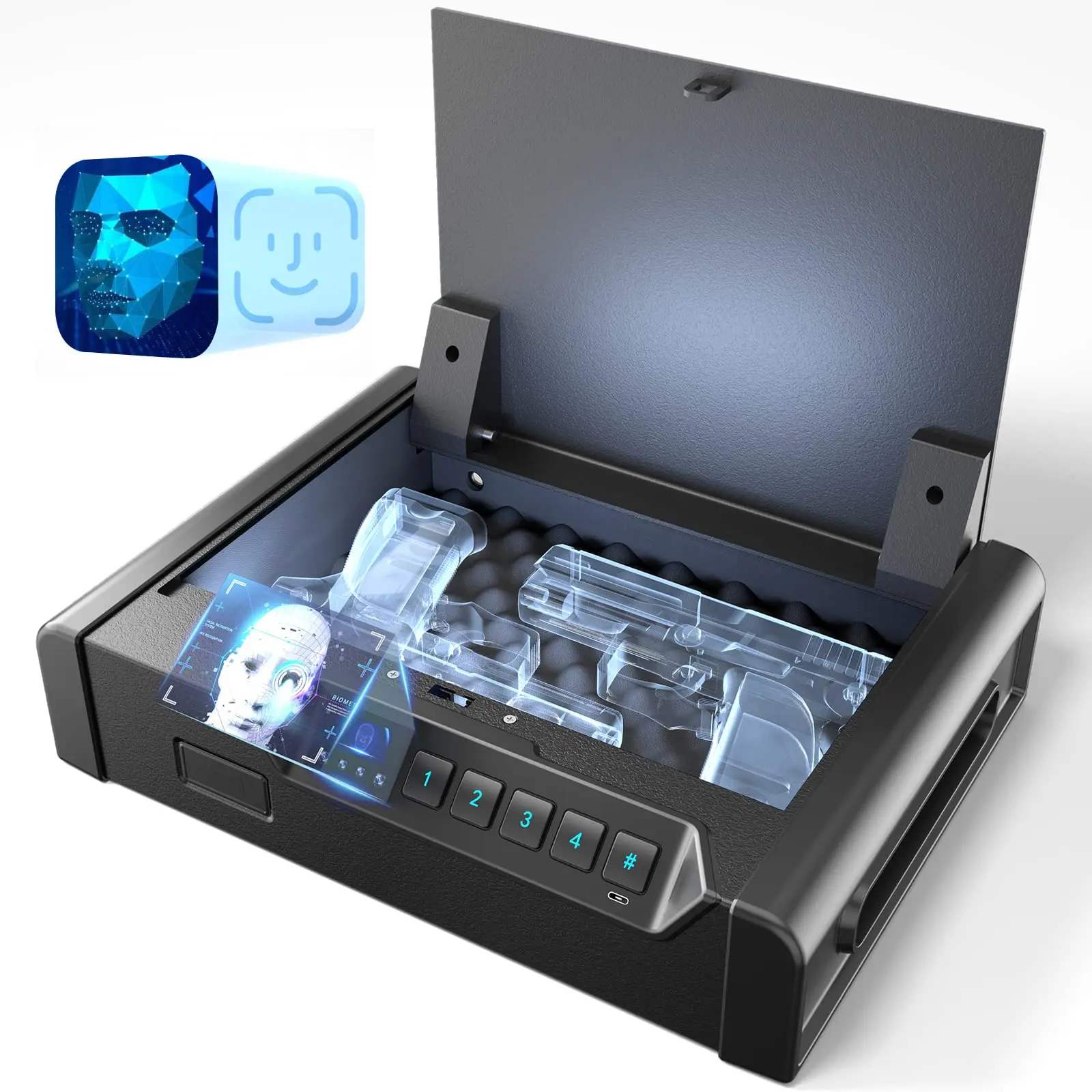 Facial Recognition Gun Safe Suitable for home nightstand, and car use safe box