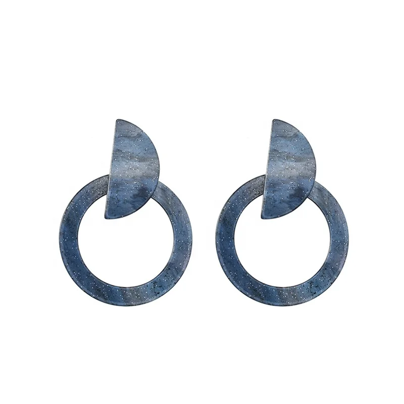 Good Quality Fancy Splicing Colour Blocking Acetate Hoop Earrings Geometric Circular Texture Acrylic Pattern Earrings
