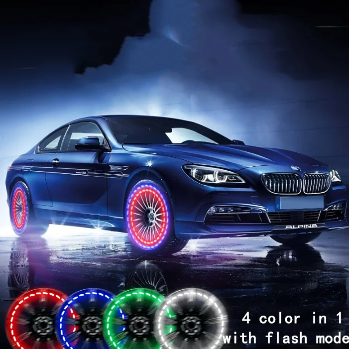  4 шт. в упаковке rgb светится движение-активированный Солнечная приведенная действие вентиля покрышек легковых колпачок колеса светодиодный свет для автомобиля велосипеда