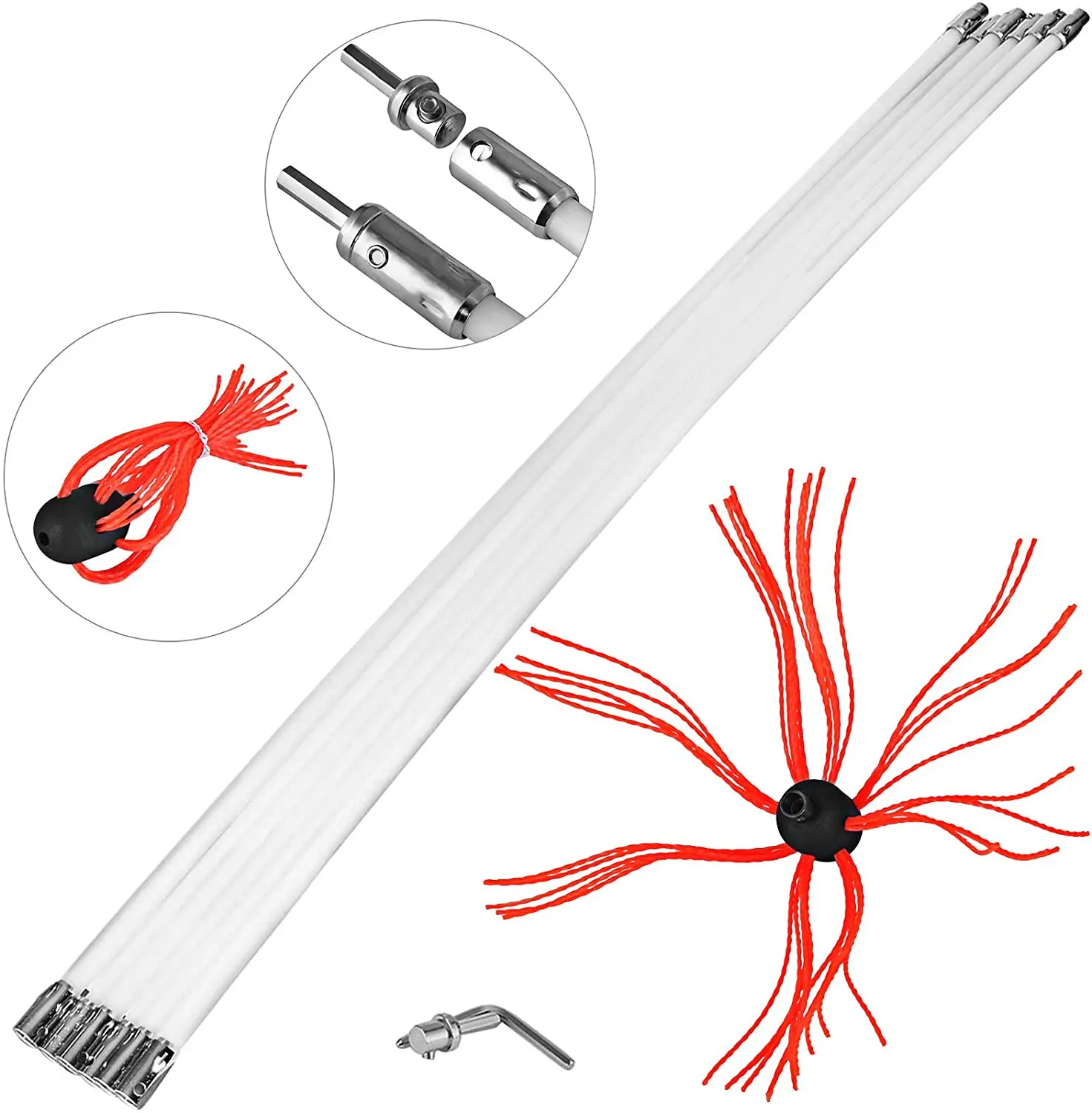 20 Feet Fireplace Electric Rotary Brush Extendable Sweep Chimney Typhoon Cleaning Brush Kit