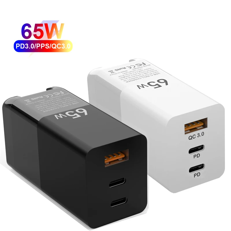  PD 20 Вт 65 Ган 3 порта USB C ноутбук зарядное устройство типа смарт-чехол для мобильного телефона на заказ адаптер iPhone 12 Macbook