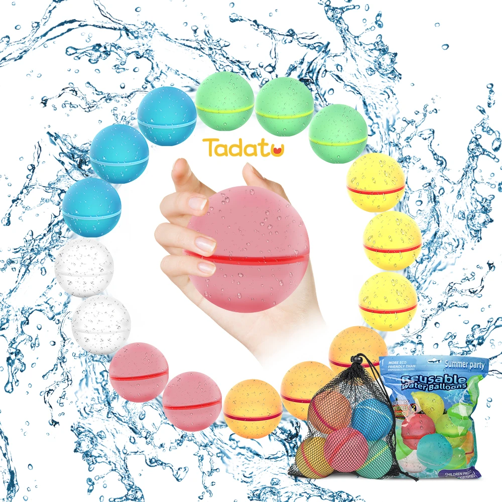 12 Pack Biodegradable Fast Filling Silicone Water Bomb Balloons Self Sealing Magnetic Reusable Water Balloons For Water Park