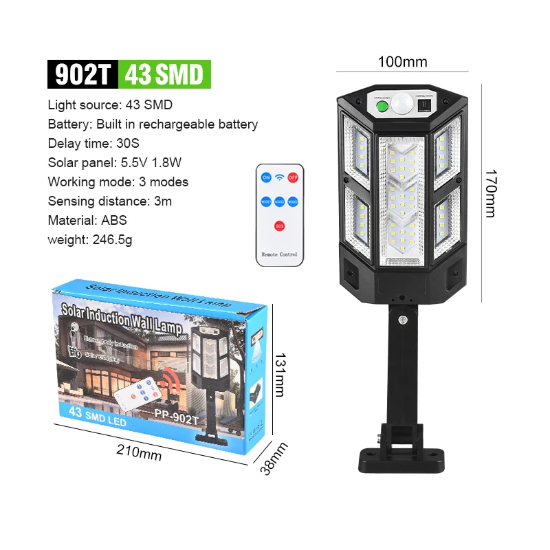 All in One Solar Street Light Led Sensor Security Wall Street Lamp Yard outdoor Reflector with Remote Control