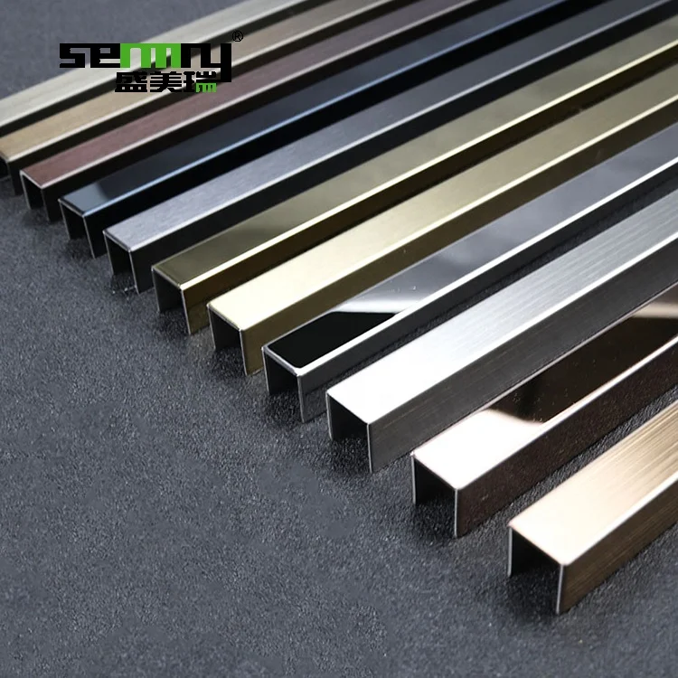 Interior decoration 201 304 u shape mirror stainless steel decorative trim tile profile Decorative Tile Edge Trims