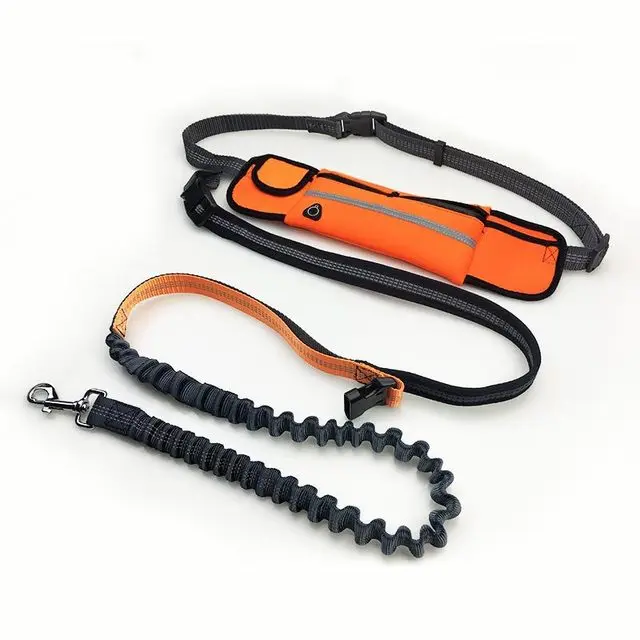 Elastic Adjustable Dual Bungee Dog Leashes Padded Waist Waterproof Bag Hands Free Dog Leash For Running