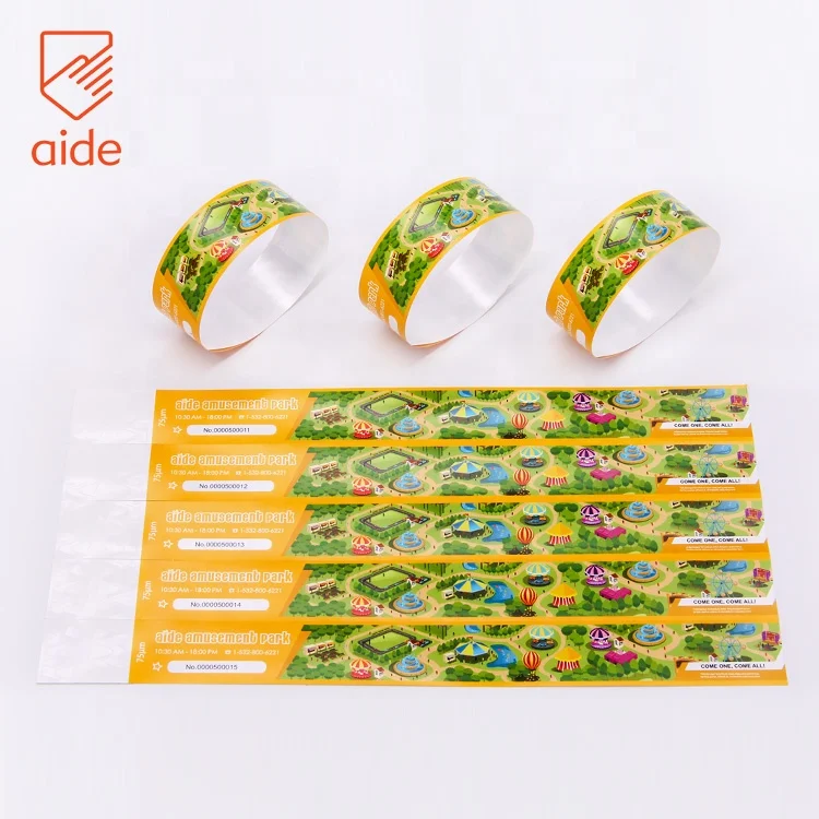 Buy Your Own Brand Logo Cheap Printing Disposable Festival Wristband Paper Colorful