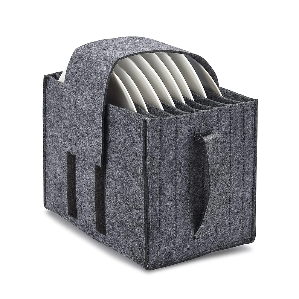 Upin Eco-friendly New Design Felt Dish Holder Storage Organizer Camping Plate Holder for 8 Plates