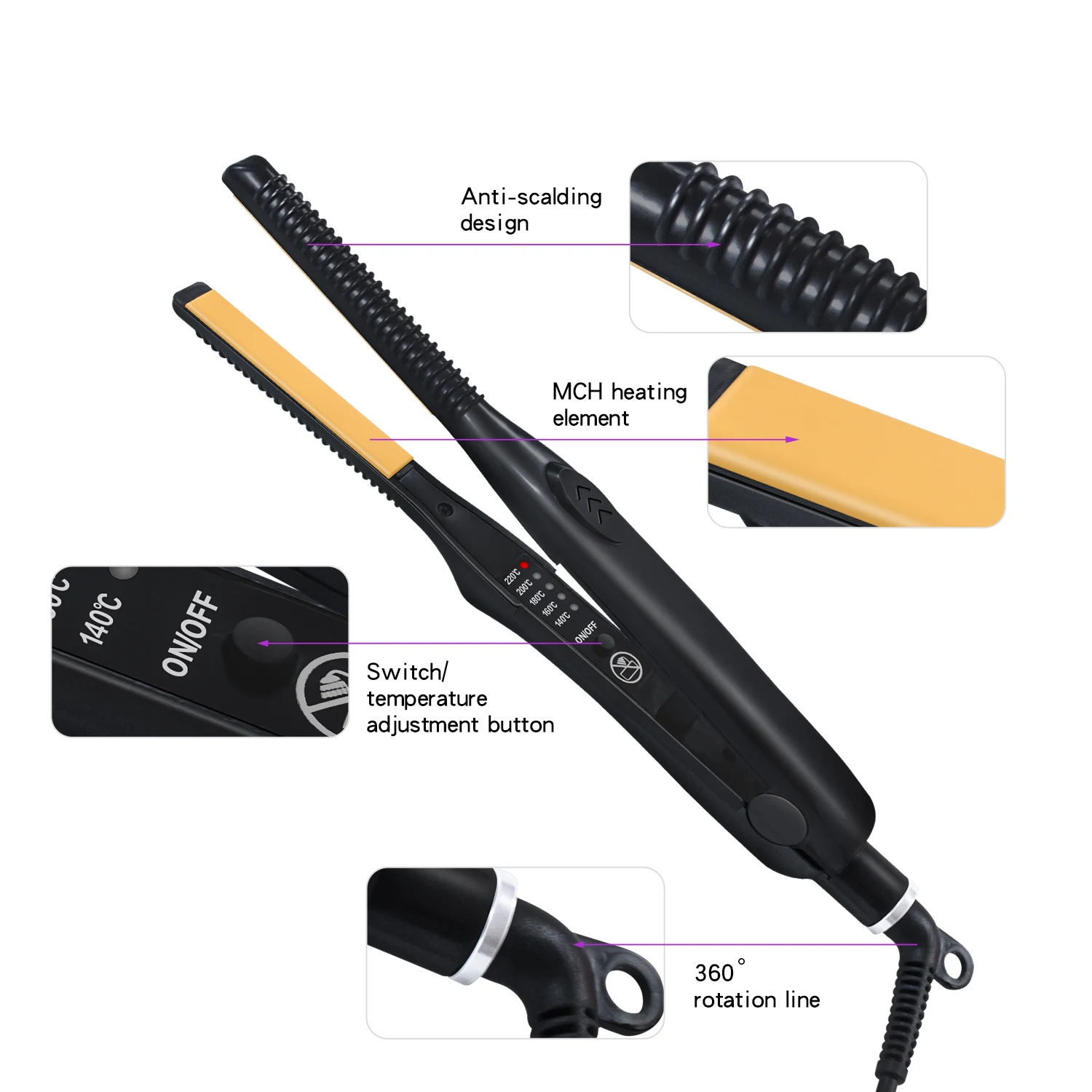 Professional Mini Hair Straightener Curler 2 In 1 Flat Iron Small Men Short Hair Straightening