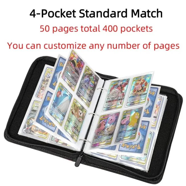 Wholesale 4 Pockets Zippered  Pokemo ned folders Trading Card Binder