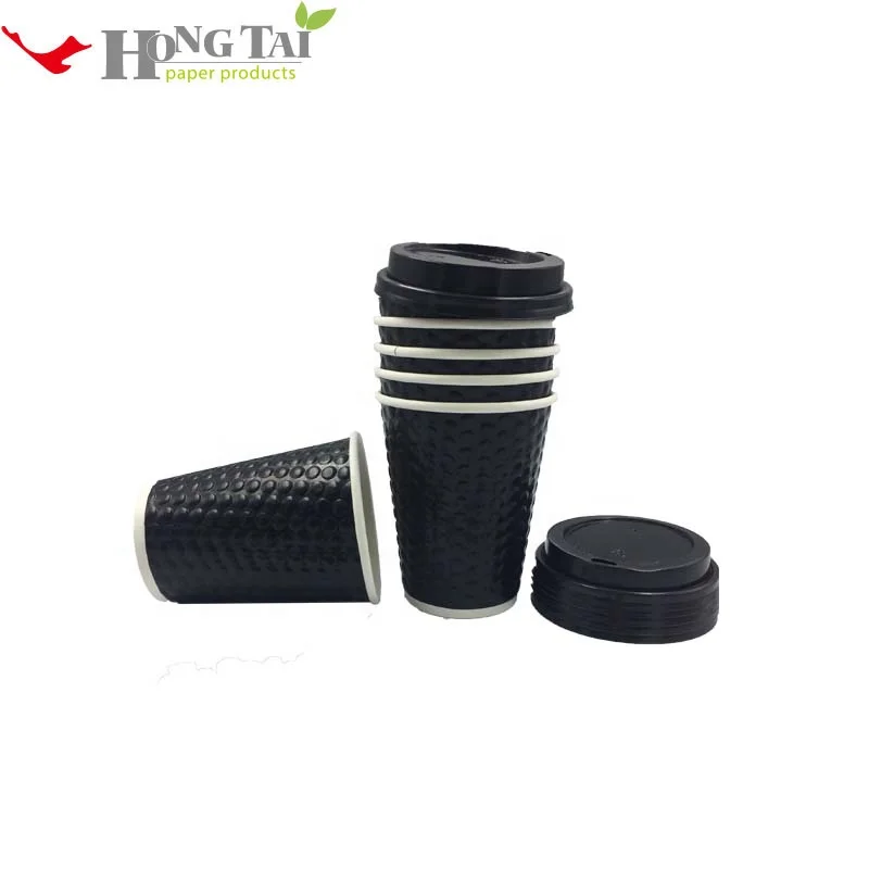 
Wholesale Black Disposable Custom Ripple Paper Coffee Cup for Hot Drinks 