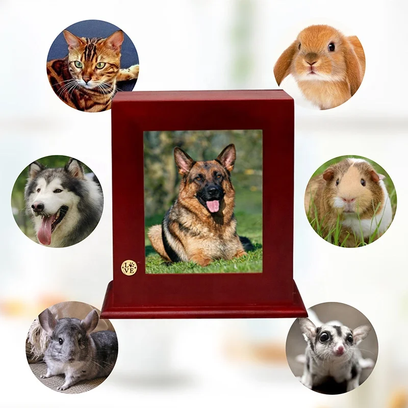 ODM/ OEM Pet Memorial Urns Dog or Cat Ashes with Photo Frame Wooden Designed Wooden Cremation Urn Novelty Funeral Animal Urn