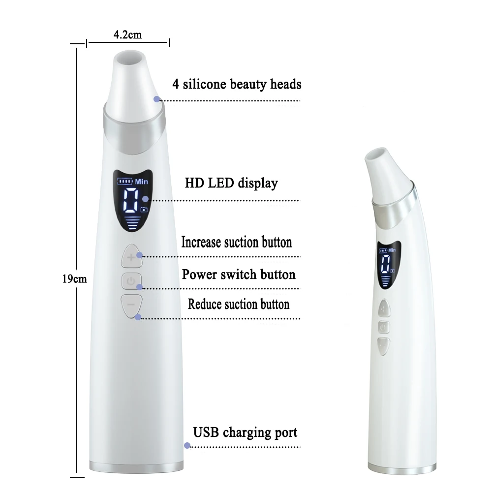 2021 New Fashion Style Visible Dermabrasion Acne Comedon Extractor Creme Blackhead Remover 5 Adjustable Suction Force