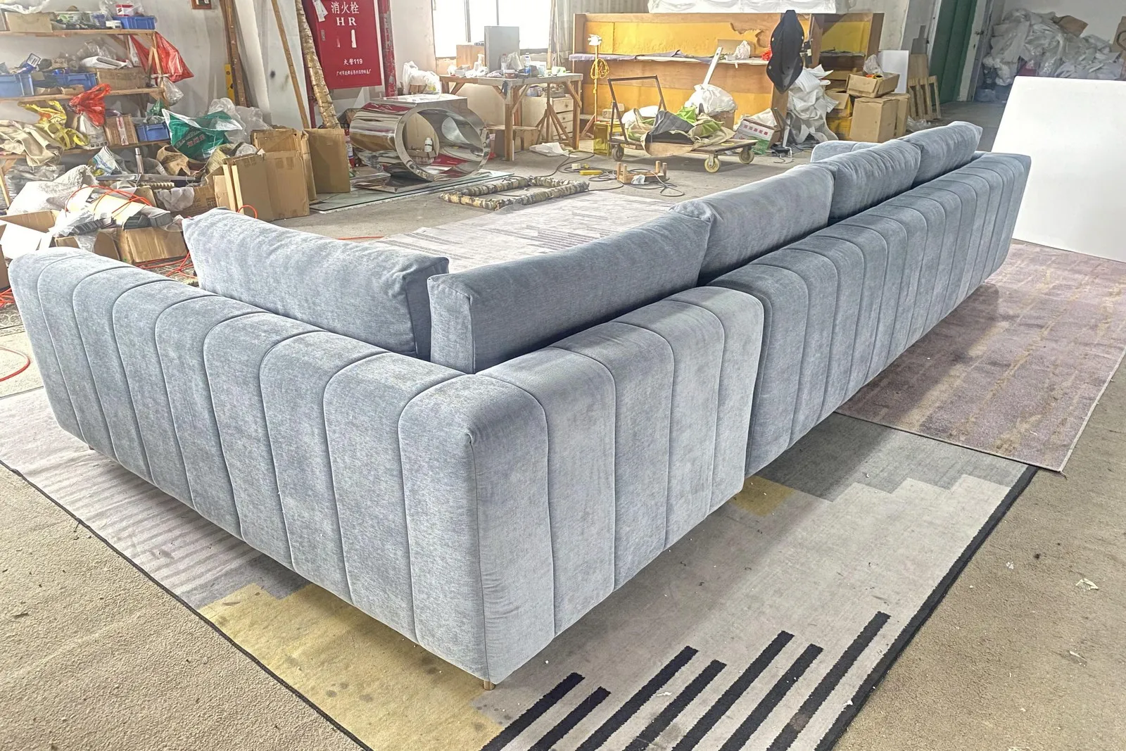 piano key sky blue L shape grand size living room sofa