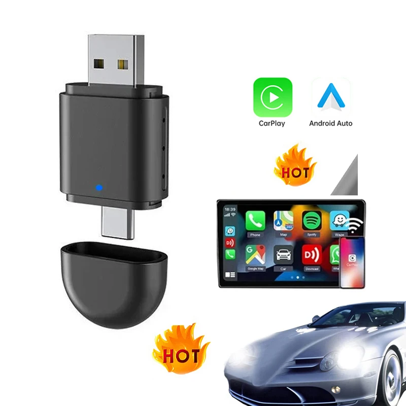 Factory OEM Custom 2 in 1 2 Channel Mini USB Carplay adapter CP570, convert wired to wireless Car Play adaptor for iPhone Apple