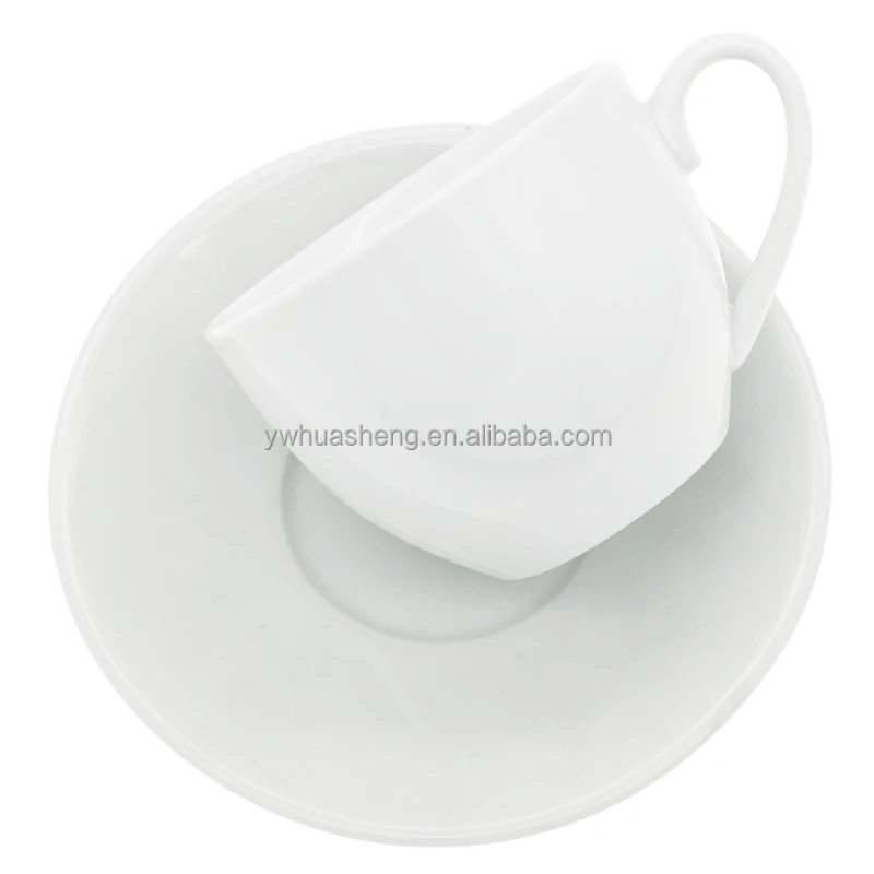 
HS Factory Plain White Ceramic Thick Tea Cup and Dish Stock Classic Big Porcelain Coffee and Tea Set Coffee Cup and Saucer 