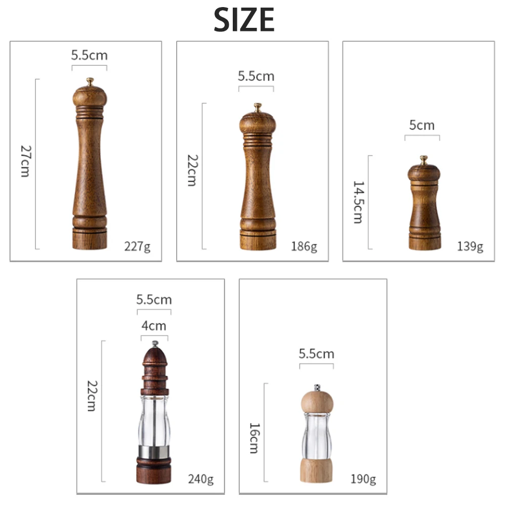 Custom bamboo Wooden Salt Shaker Pepper Mill Parts