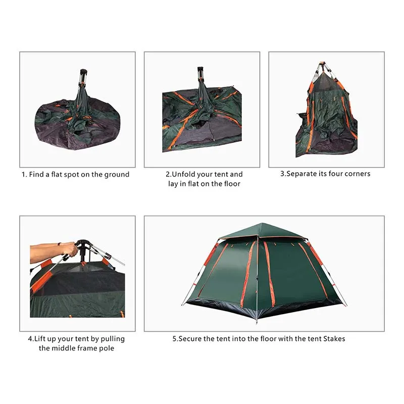 Custom Folding Automatic Pop Up Tent Traveling Camping Tent Family Outdoor Tents For 4 Person