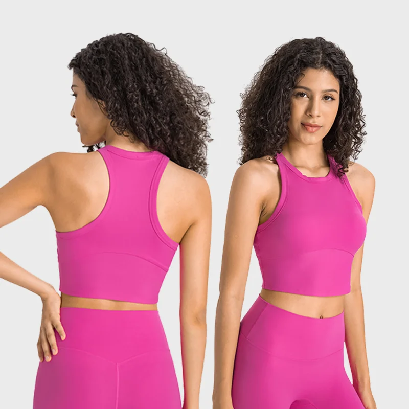 New arrival custom logo and label double elastic shoulder strap  yoga bra with padded