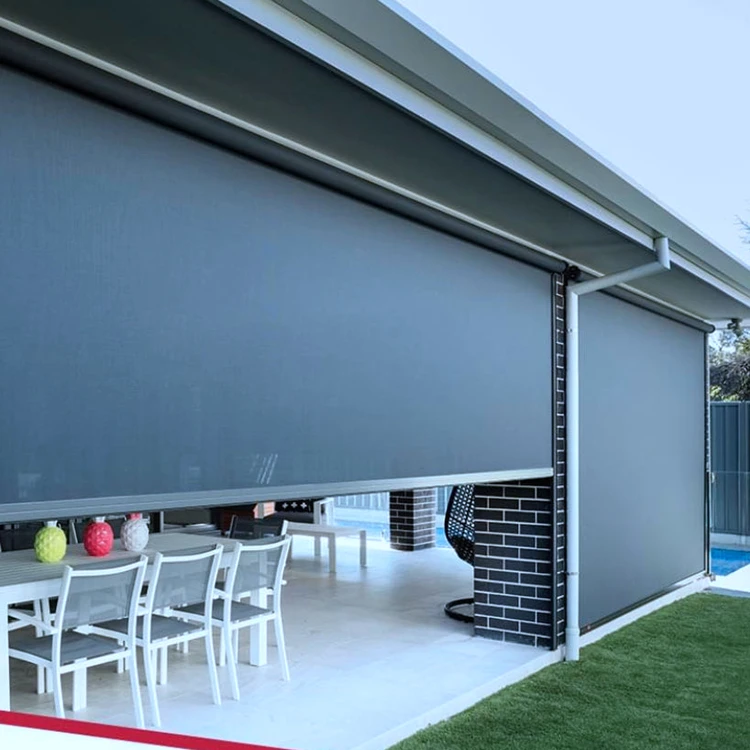 Electric Windproof Outdoor Motorized Roller Blind Shade Balcony Motorized Outdoor Blinds Waterproof Zip Track Outdoor Blinds