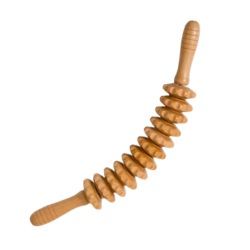 Wholesale beech wood twelve wheel body wooden massage roller Yoga wood massage stick