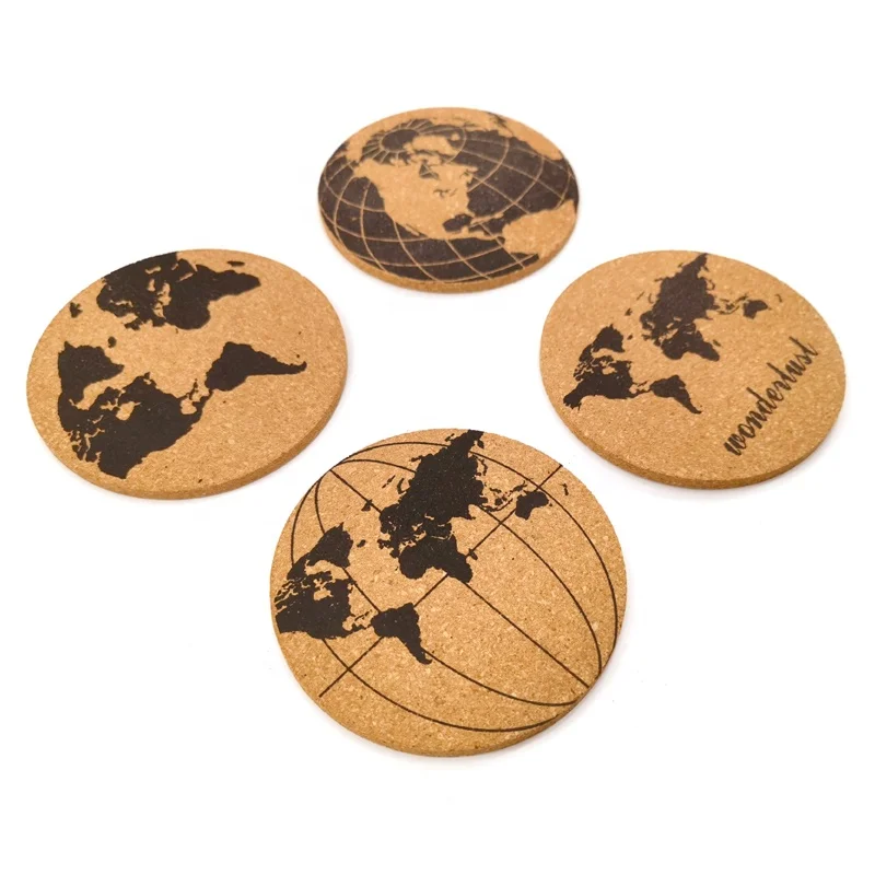 2022 New Popularity Hot Sale Products  nature waterproofing round cork coasters cork map and earth coaster