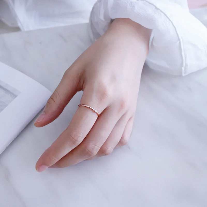 HJZ345 Simple Thin Diamond style Stacking Ring Sterling Silver adjustable Tricolor Minimalist ring