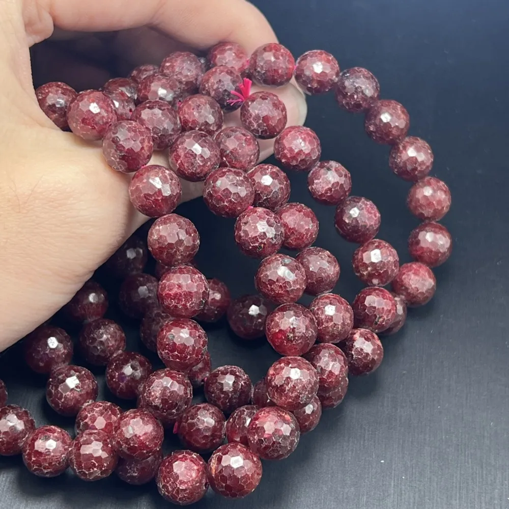 High Quality Natural Gemstone Faceted Red Ruby Quartz Bracelet Bead Bracelet Crystal Charm Stone Beaded Bracelet For Girls