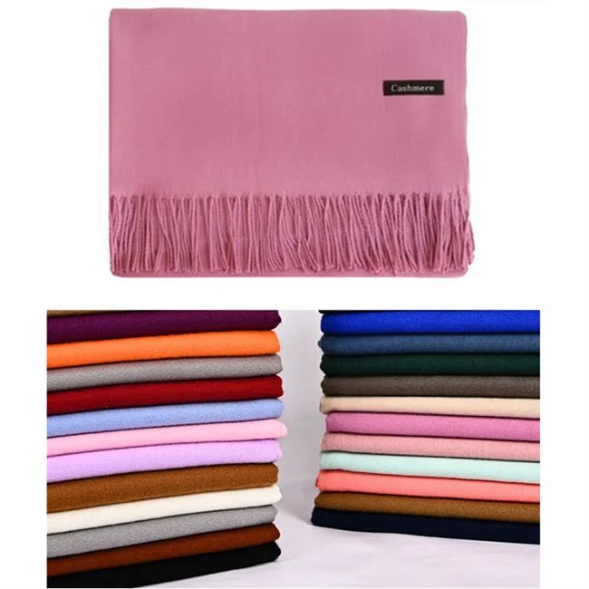 High Quality Fashion Winter Thick Pashmina Scarf Ladies Scarves Shawls Stylish Warm Custom Plain Tassels Cashmere Scarf Women