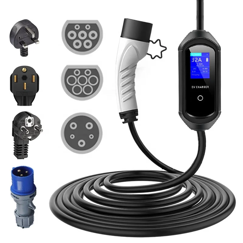 7KW AC EV Portable Charger 32A 3 Phase Charging Cable 32 Amp Electric Vehicle Chargepoint Home EV Charger 22KW 32A Single Phase